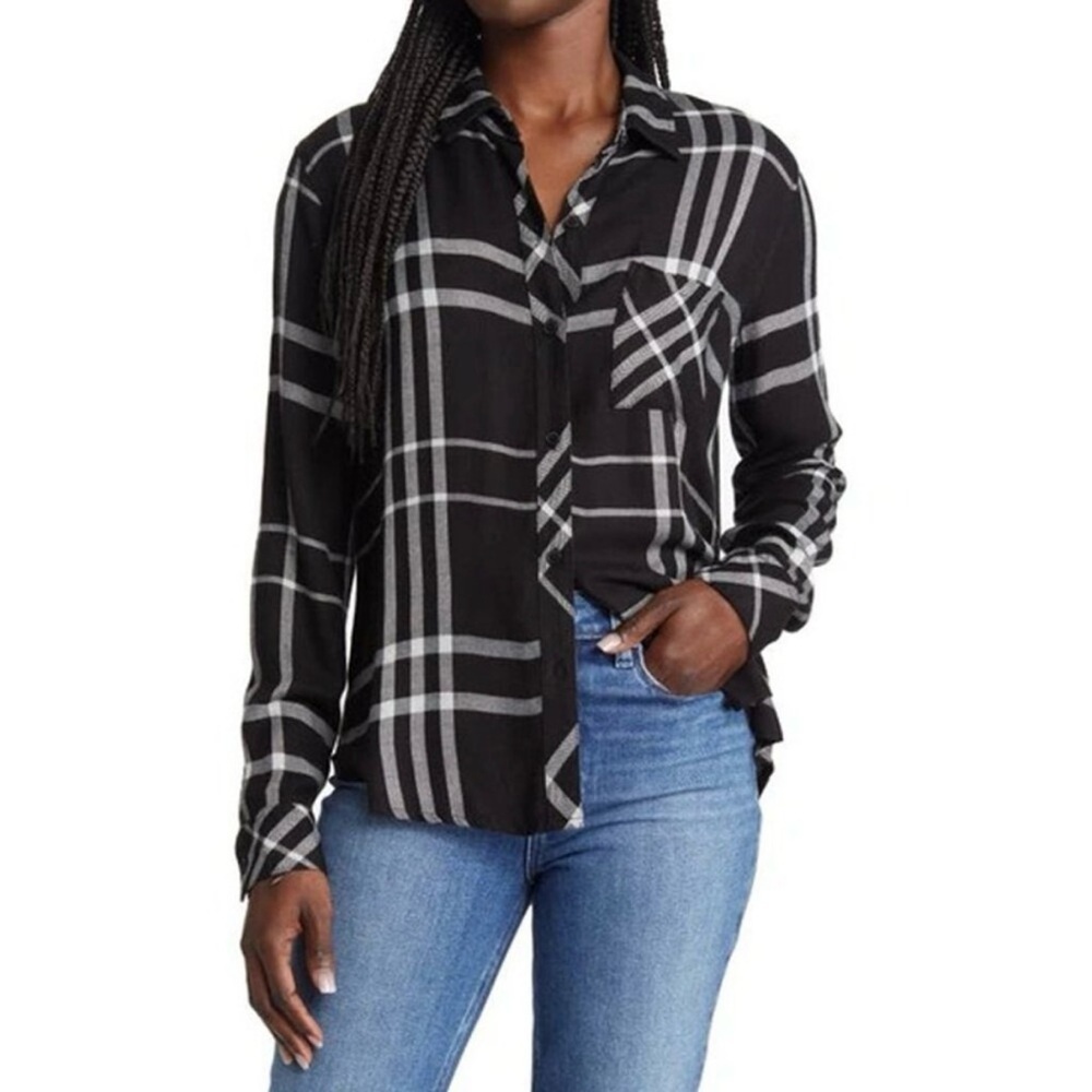 Rails Hunter Plaid Button-Front Shirt in Black and White Size XS